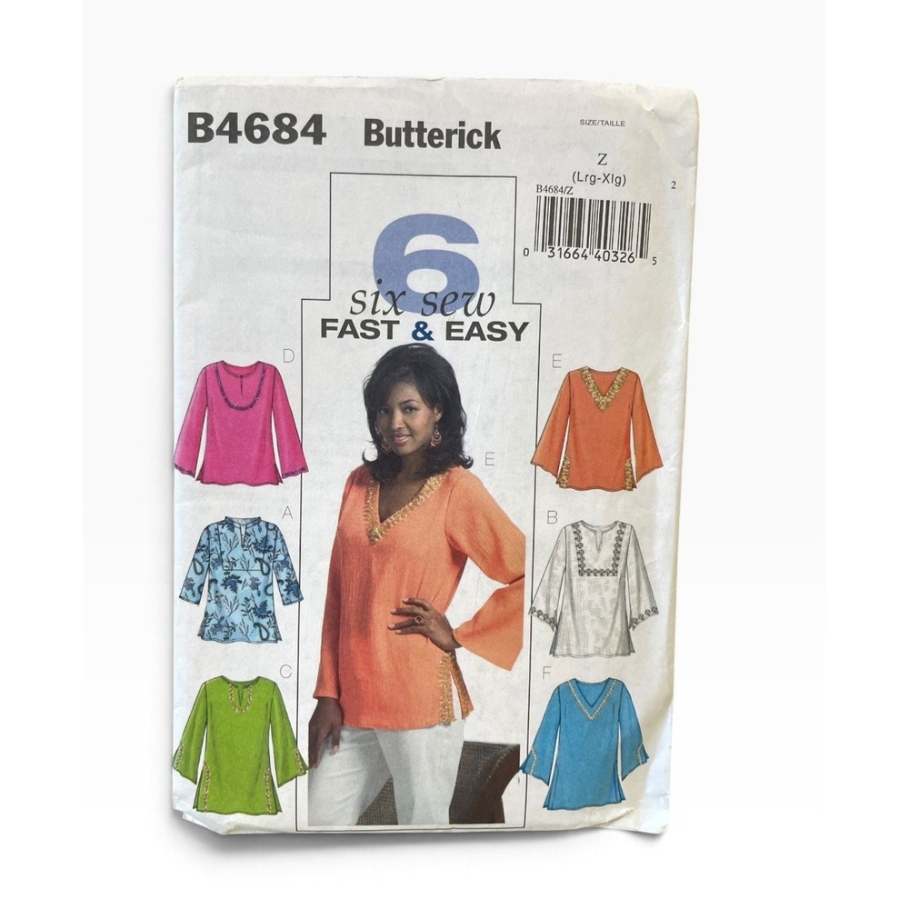 Butterick Sewing Pattern Misses Petite Lrg-Xlg B4684 Top Tunic V-Neck Uncut FF